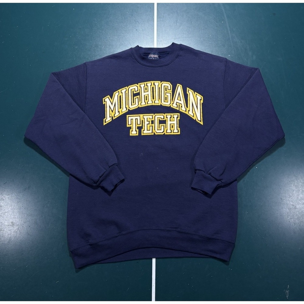 Vintage 80s Michigan‎ Tech University Sweatshirt Crewneck Men's XL Navy Blue USA